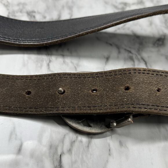 American Eagle Outfitters Leather Brown Size XL Big Metal Buckle Black Floral - Picture 7 of 10